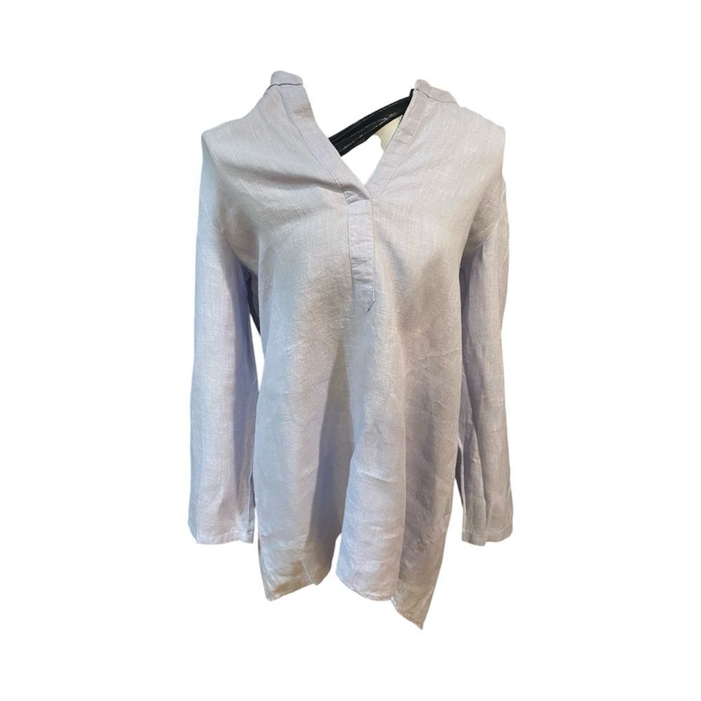 Ellen Tracy Linen Light Blue Tunic Top - Picture 2 of 6